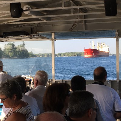 a group of people on a boat in the water