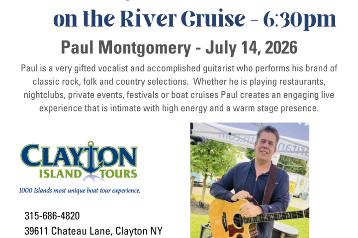 Flyer for live music event by Paul Montgomery on July 14, 2026, with image of a guitarist.